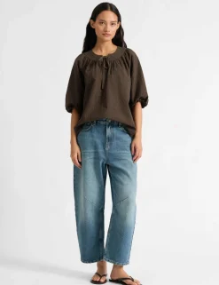 Cotton Rich Gingham Button Detail Top