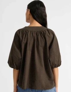 Cotton Rich Gingham Button Detail Top