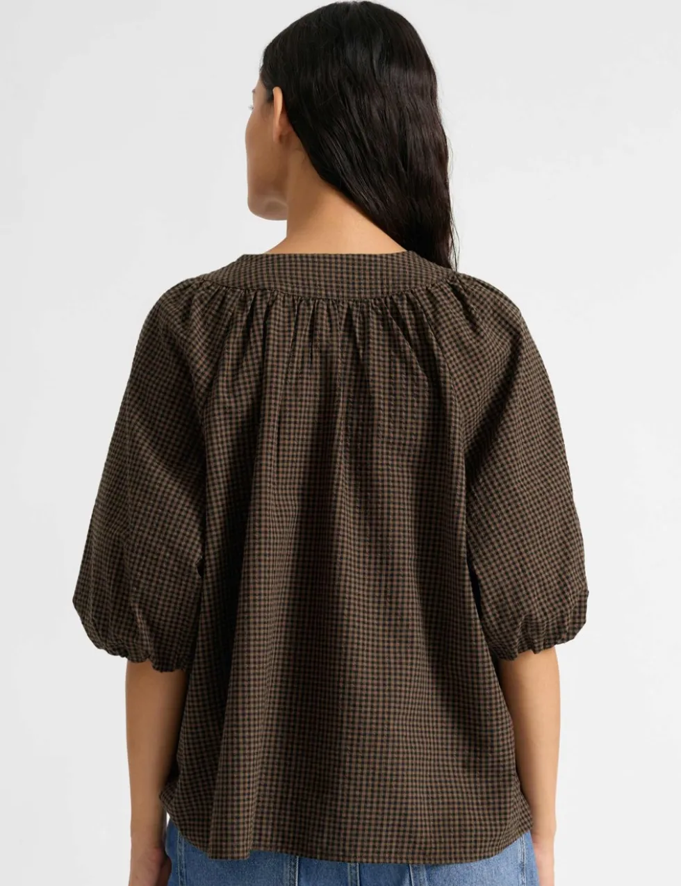 Cotton Rich Gingham Button Detail Top