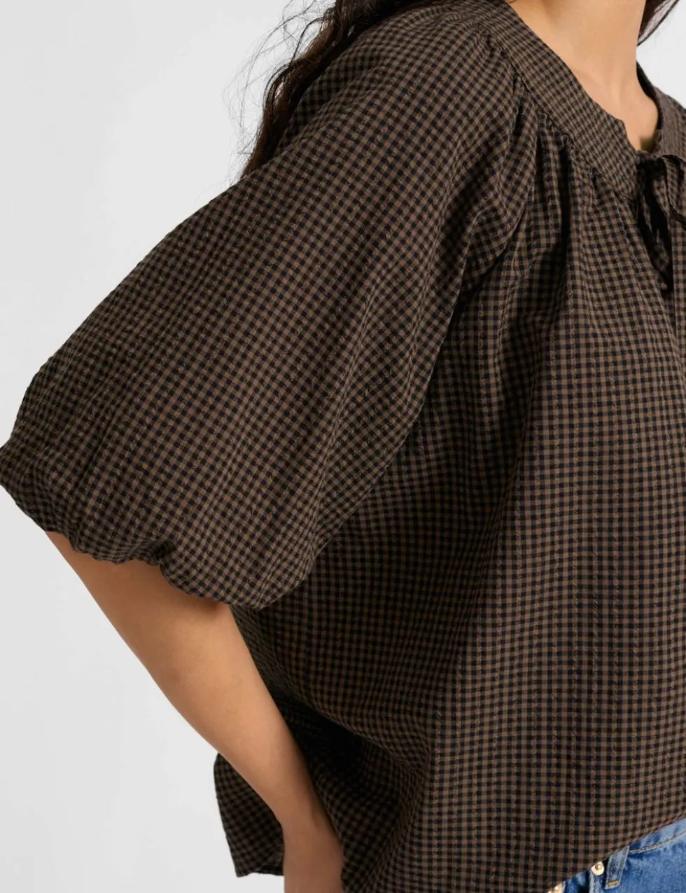 Cotton Rich Gingham Button Detail Top