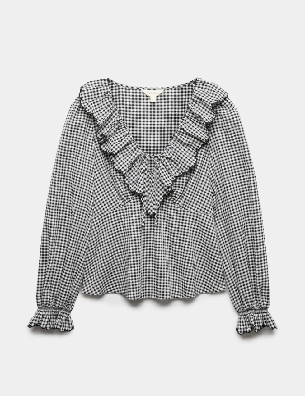 Cotton Rich Gingham Frill Neck Blouse