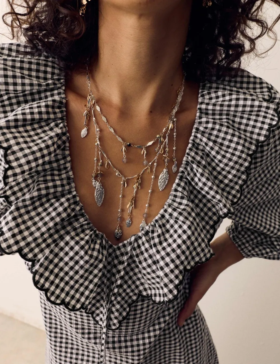 Cotton Rich Gingham Frill Neck Midaxi Dress