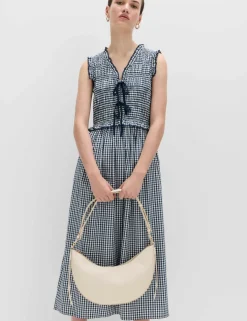 Cotton Rich Gingham Midi Waisted Dress