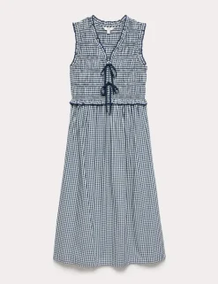 Cotton Rich Gingham Midi Waisted Dress