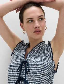 Cotton Rich Gingham Midi Waisted Dress