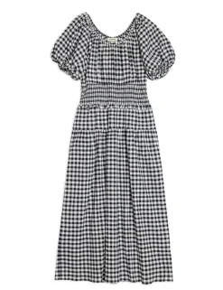 Cotton Rich Gingham Midi Waisted Dress