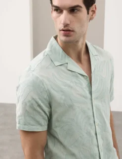 Cotton Rich Jacquard Short Sleeve Shirt