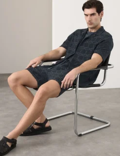 Cotton Rich Jacquard Towelling Revere Polo Shirt