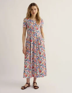 Cotton Rich Jersey Floral Midi Waisted Dress