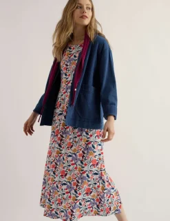 Cotton Rich Jersey Floral Midi Waisted Dress