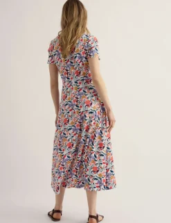 Cotton Rich Jersey Floral Midi Waisted Dress