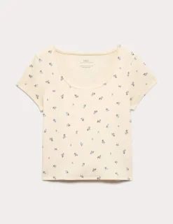 Cotton Rich Lace Trim Fitted Crop T-Shirt (6-16 Yrs)