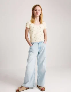 Cotton Rich Lace Trim Fitted Crop T-Shirt (6-16 Yrs)