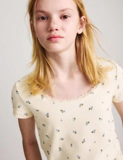 Cotton Rich Lace Trim Fitted Crop T-Shirt (6-16 Yrs)