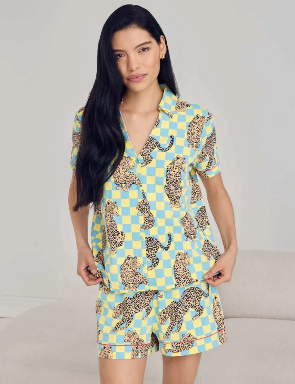 Cotton Rich Leopard Checked Shortie Set