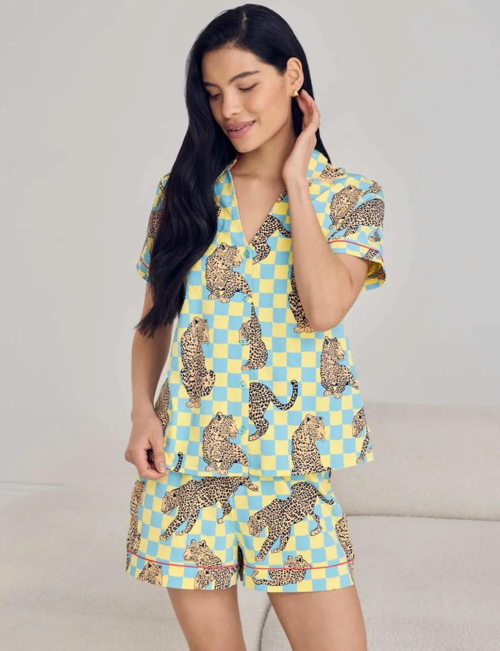 Cotton Rich Leopard Checked Shortie Set