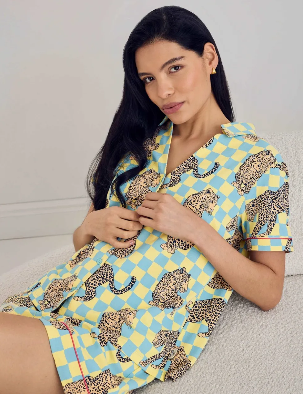 Cotton Rich Leopard Checked Shortie Set