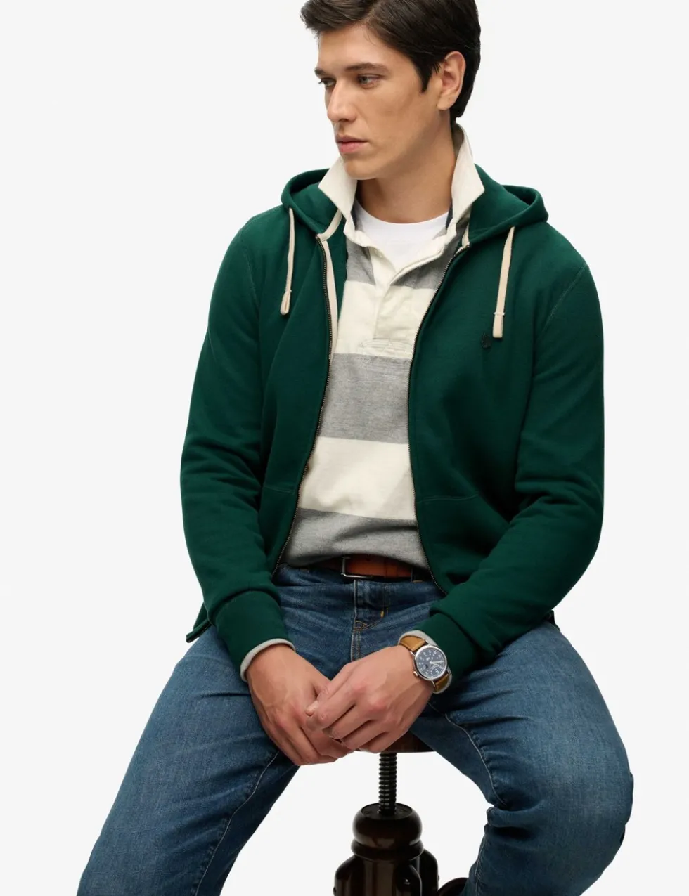 Cotton Rich Logo Embroidery Zip Up Hoodie