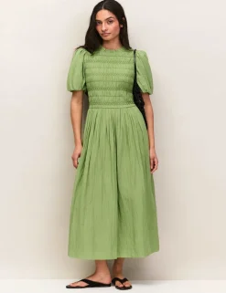 Cotton Rich Midaxi Shirred Dress