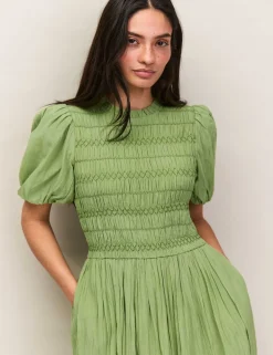 Cotton Rich Midaxi Shirred Dress