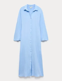 Cotton Rich Midi Shirt Dress with Linen