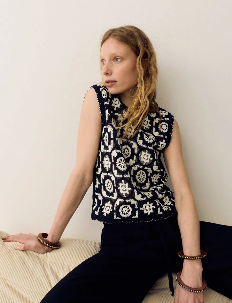 Cotton Rich Monotone Floral Crochet-Inspired Tabard