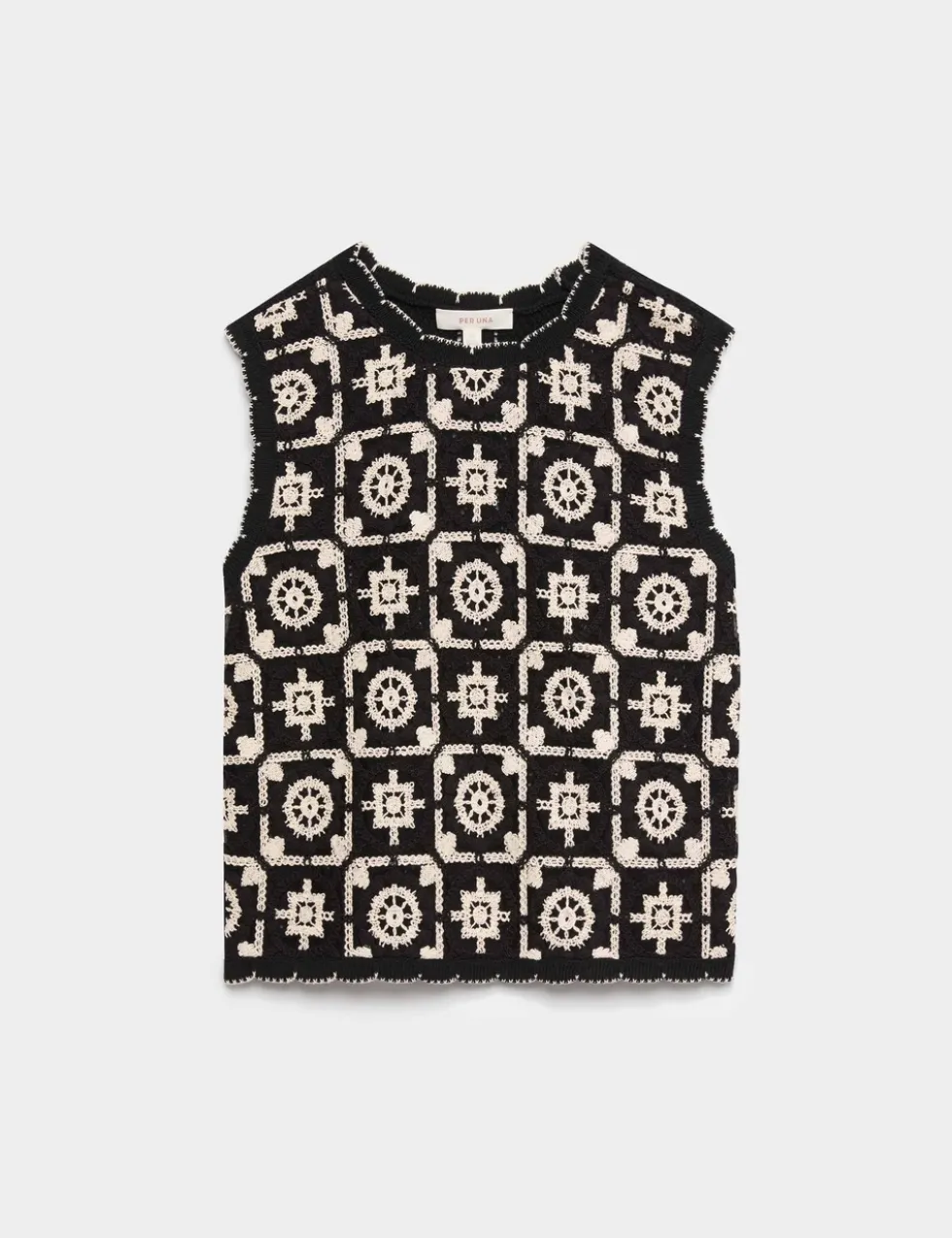 Cotton Rich Monotone Floral Crochet-Inspired Tabard