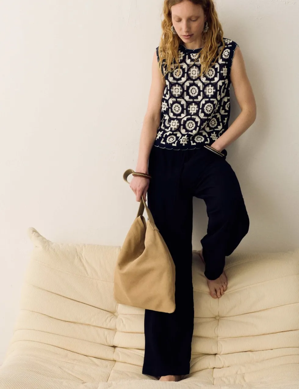 Cotton Rich Monotone Floral Crochet-Inspired Tabard