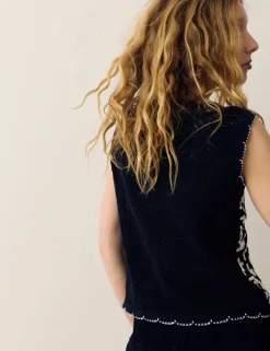 Cotton Rich Monotone Floral Crochet-Inspired Tabard