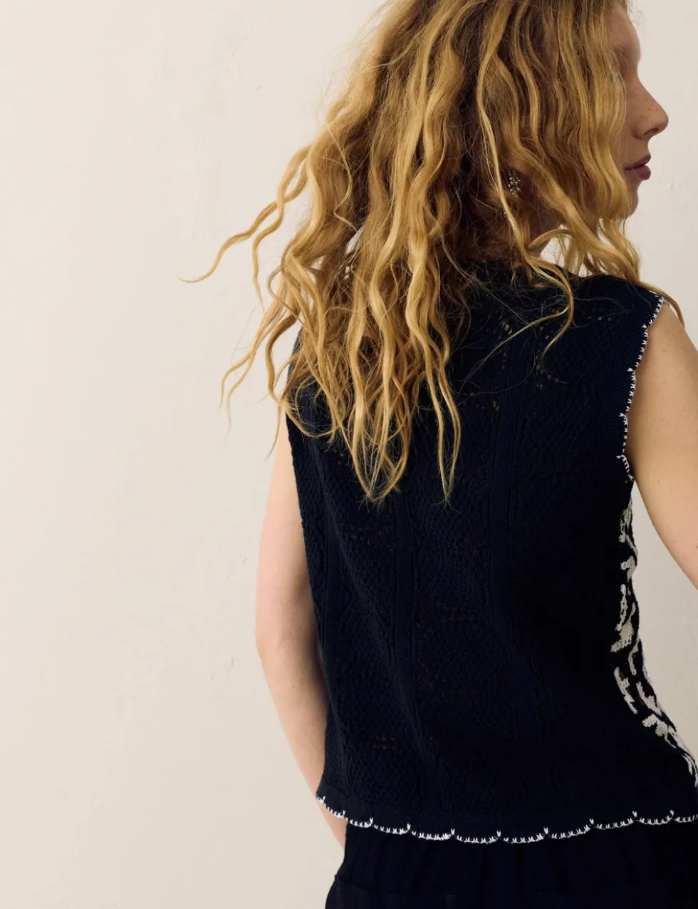 Cotton Rich Monotone Floral Crochet-Inspired Tabard