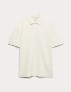 Cotton Rich Notch Neck Boucle Polo Shirt