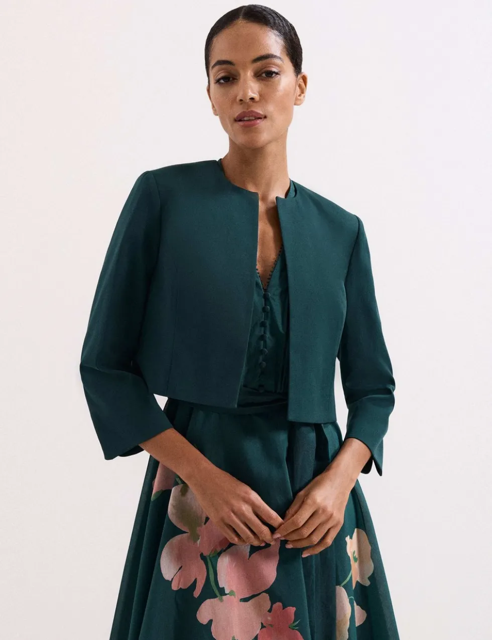 Cotton Rich Open Front Cropped Jacket