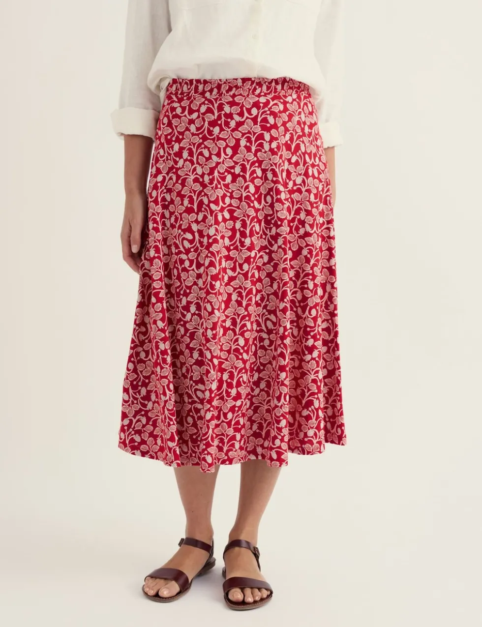 Cotton Rich Orchard Print A-Line Midi Skirt