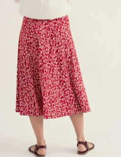Cotton Rich Orchard Print A-Line Midi Skirt