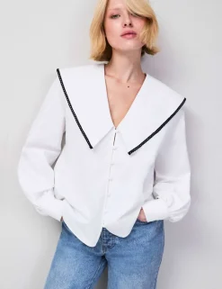 Cotton Rich Oversized Collared Blouse