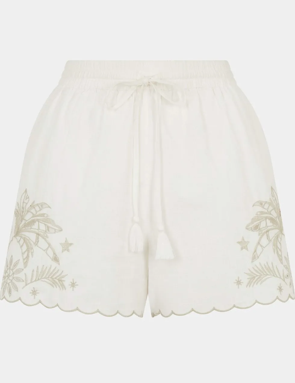 Cotton Rich Palm Embroidered Shorts with Linen