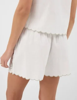 Cotton Rich Palm Embroidered Shorts with Linen