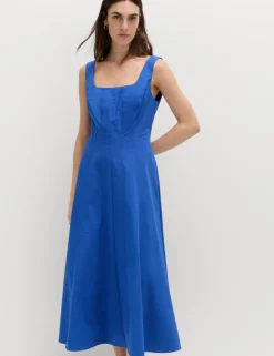 Cotton Rich Panel Midi Waisted Skater Dress
