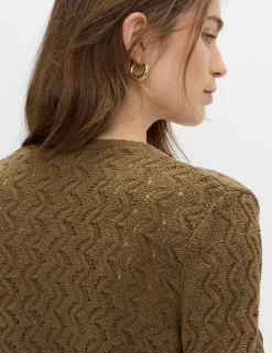 Cotton Rich Pearl Detail Scallop Edge Cardigan