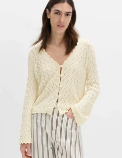 Cotton Rich Pearl Detail Scallop Edge Cardigan