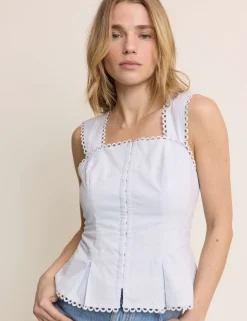 Cotton Rich Peplum Top With Linen