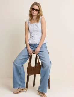 Cotton Rich Peplum Top With Linen