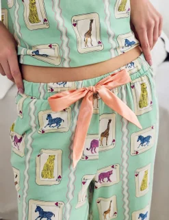 Cotton Rich Playing Card Animals Print Long Pyjama Set