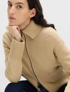 Cotton Rich Pocket Detail Collared Knitted Jacket