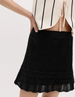 Cotton Rich Pointelle Knitted Mini Skirt