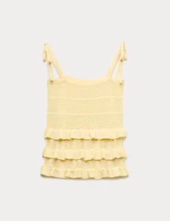 Cotton Rich Pointelle Ruffle Cami Top