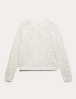 Cotton Rich Pointelle Scallop Edge Jumper