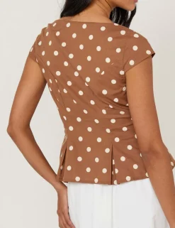 Cotton Rich Polka Dot Fitted Blouse