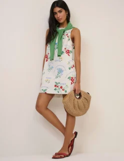 Cotton Rich Printed Crew Neck Mini Shift Dress