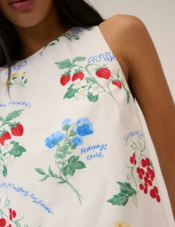 Cotton Rich Printed Crew Neck Mini Shift Dress